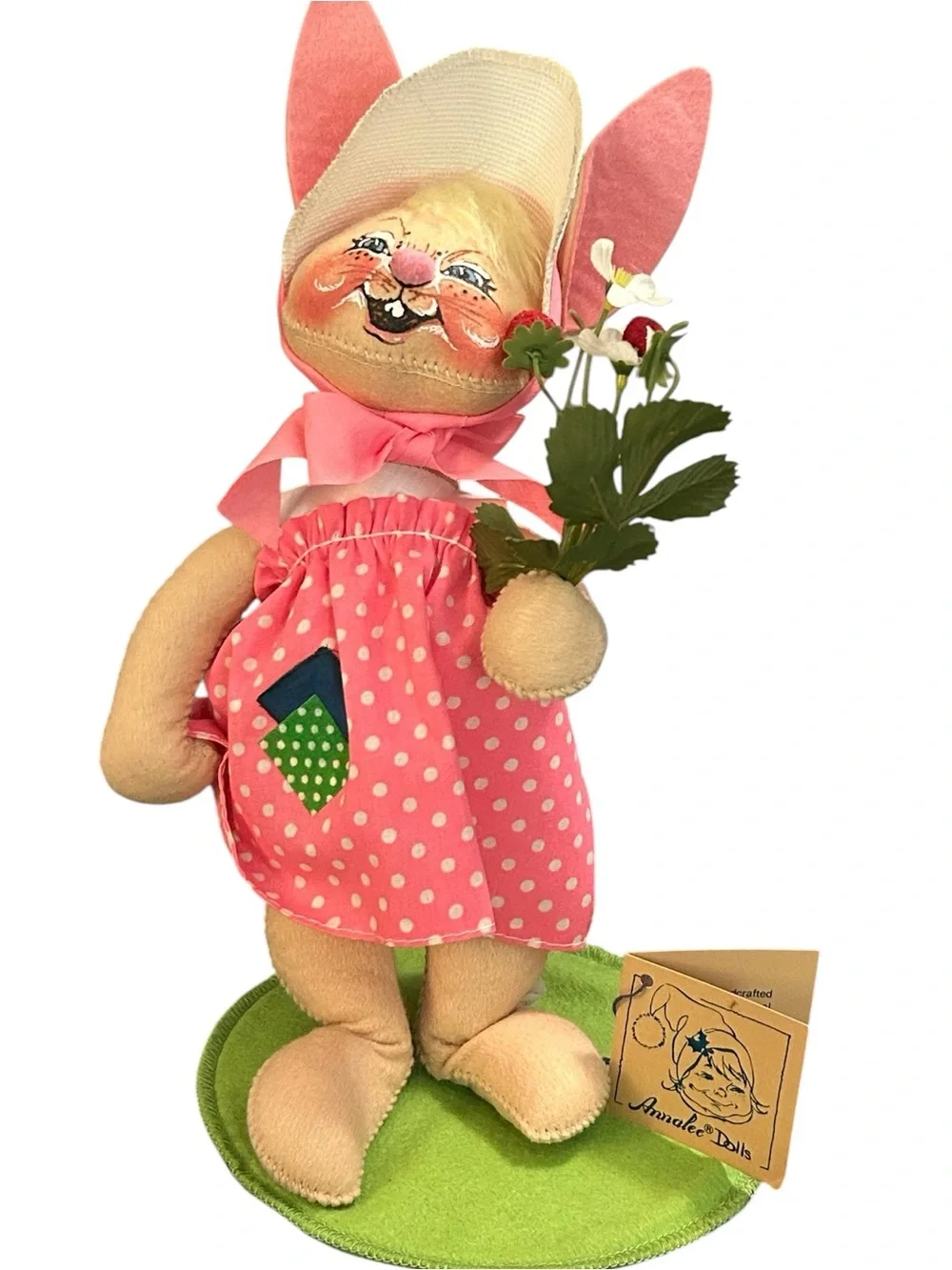 Vintage ‘89 Annalee Bunny Doll Country Girl W Strawberries Collectible 0650 EUC